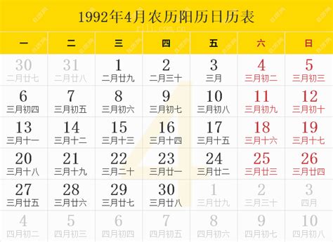 1992年4月21日|1992年日历表,1992年农历表（阴历阳历节日对照表）